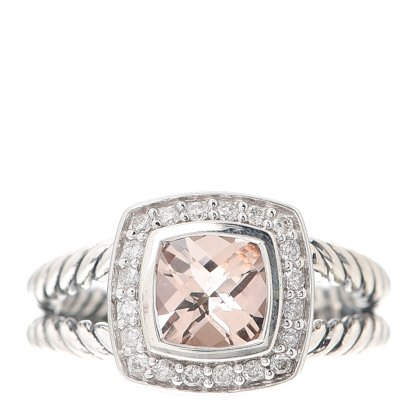 Sterling Silver Diamond Morganite 7mm Petite Albion Ring 52 6