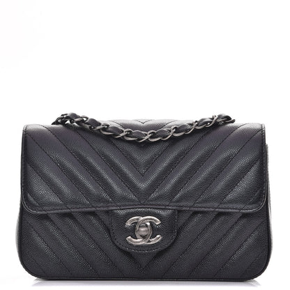 Chanel Metallic Caviar Chevron Quilted Mini Rectangular Flap Black 1 of 8