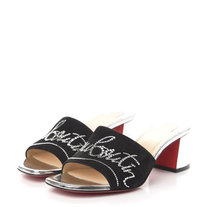 Christian Louboutin Veau Velours Specchio Dear Home 55 Slide Sandals 35.5 Black Crystal 3 of 8