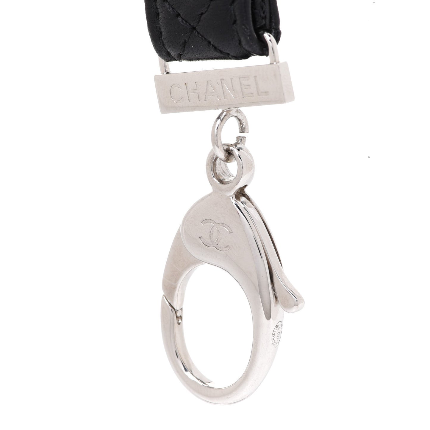 Lambskin Quilted Lanyard Key Holder Necklace Black