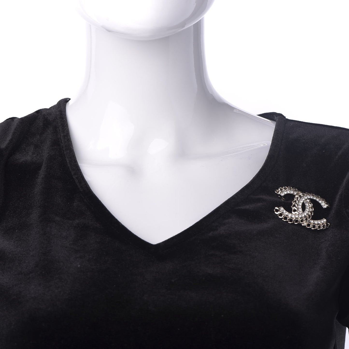 Crystal Chain CC Brooch Gold