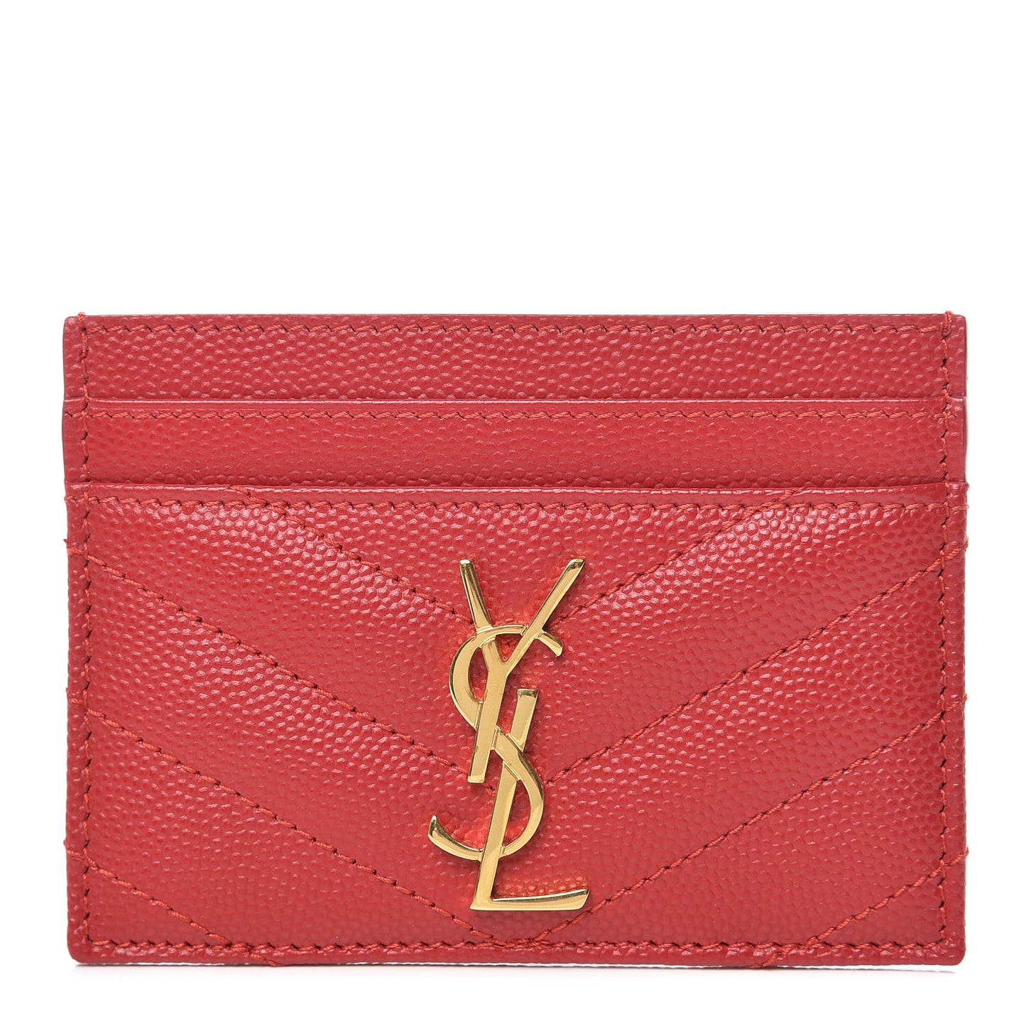 Grain De Poudre Matelasse Chevron Monogram Credit Card Case New Red