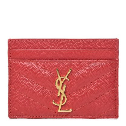 Saint Laurent Grain De Poudre Matelasse Chevron Monogram Credit Card Case New Red 1 of 7