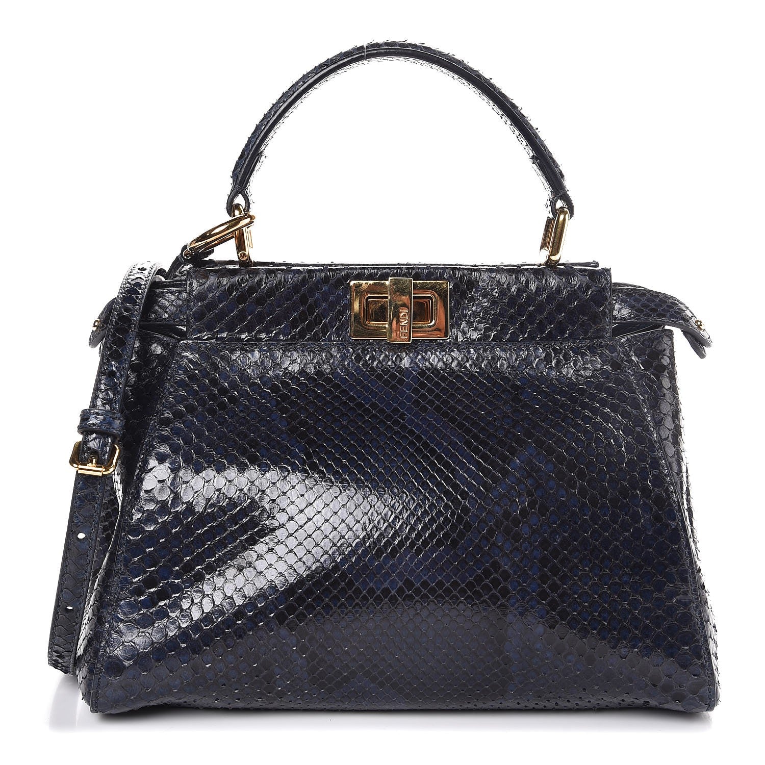 Fendi Python Shiny Nappa Mini Peekaboo Iconic Satchel Blue Jeans 1 of 9