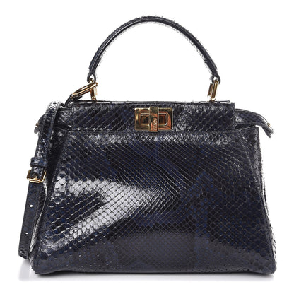 Fendi Python Shiny Nappa Mini Peekaboo Iconic Satchel Blue Jeans 1 of 9