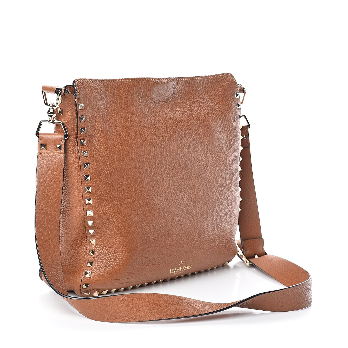 Pebbled Calfskin Large Rockstud Flip-Lock Messenger Bag Light Cuir