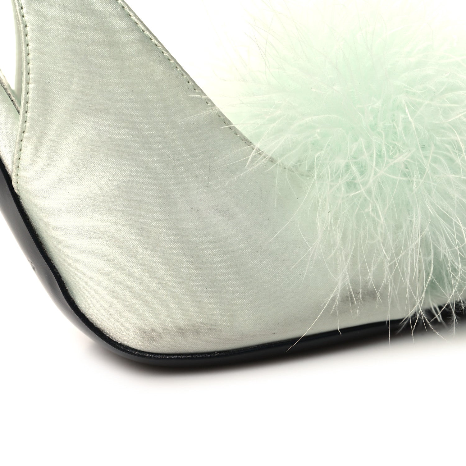 Saint Laurent Crepe Satin Blanco Feathered Sandals 37.5 Slight 37.5 Green 9 of 10