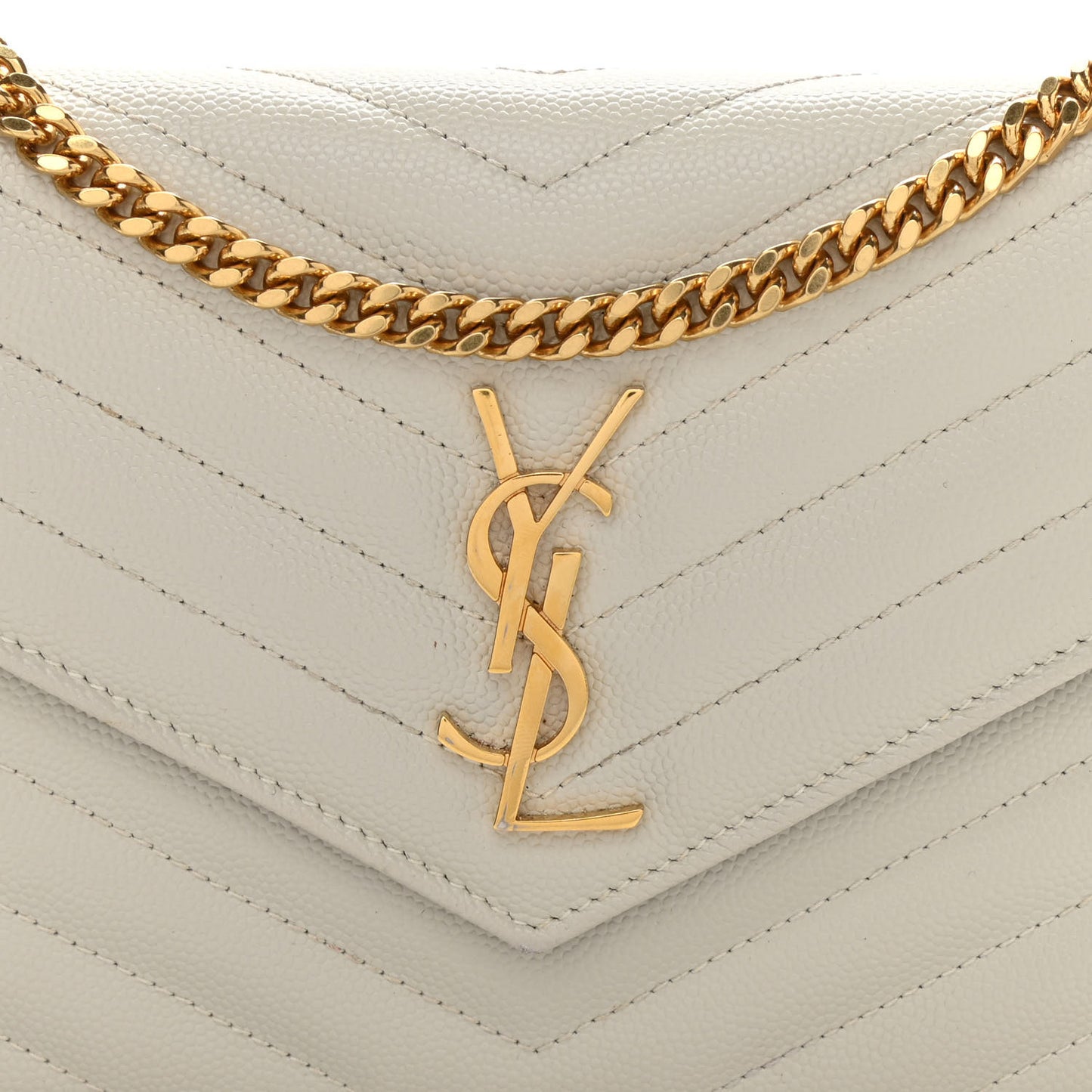 Grain De Poudre Matelasse Chevron Monogram Envelope Chain Wallet Crema Soft