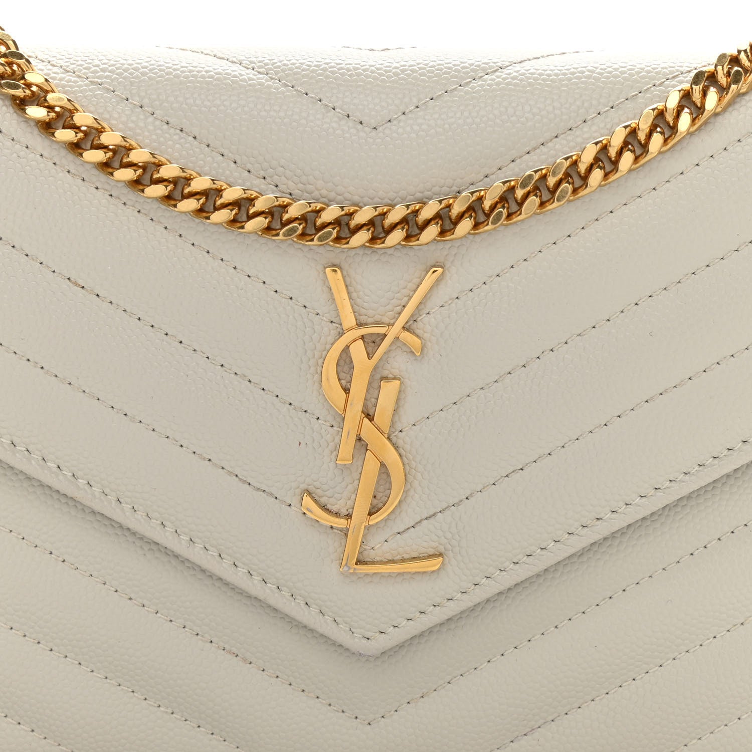 Saint Laurent Grain De Poudre Matelasse Chevron Monogram Envelope Chain Wallet Crema Soft 7 of 11