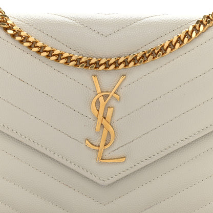 Saint Laurent Grain De Poudre Matelasse Chevron Monogram Envelope Chain Wallet Crema Soft 7 of 11