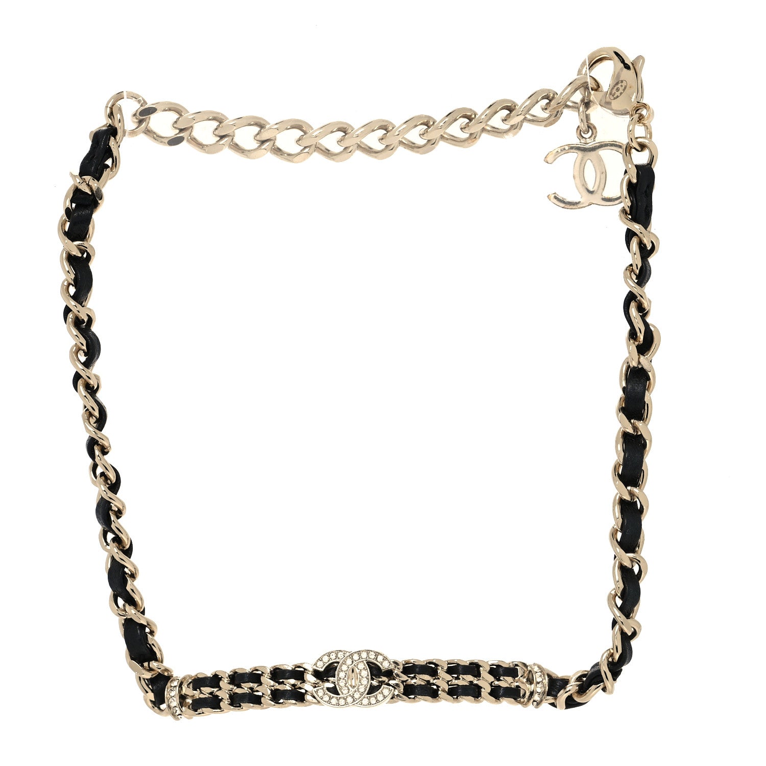 Chanel Metal Lambskin Crystal CC Choker Necklace Black Gold 3 of 5