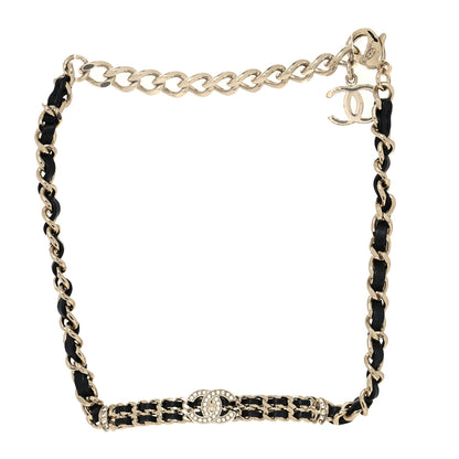 Chanel Metal Lambskin Crystal CC Choker Necklace Black Gold 3 of 5