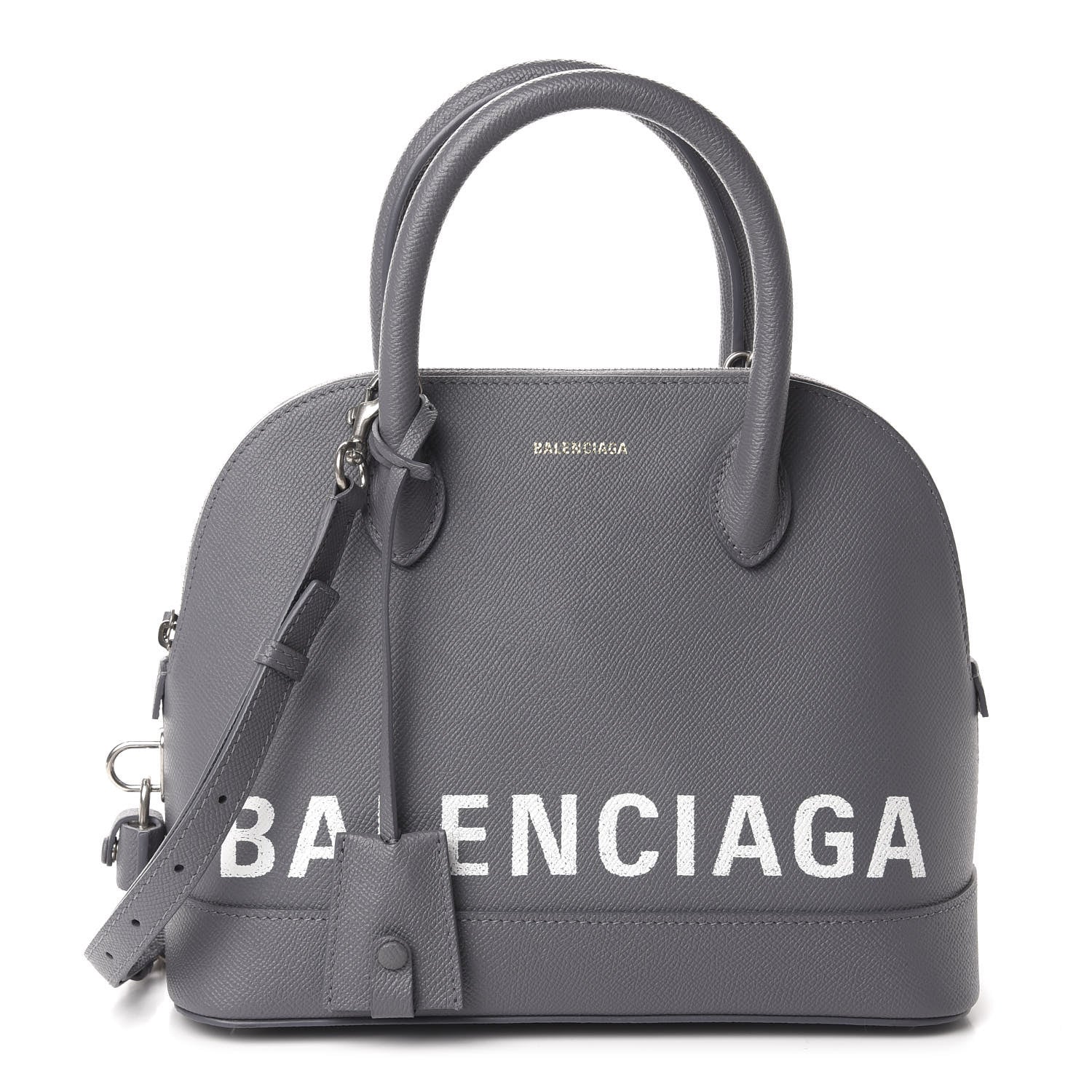 Balenciaga Signature Grained Calfskin Logo S Ville Top Handle Bag Gris Perle Fonce White 1 of 10