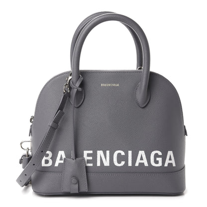 Balenciaga Signature Grained Calfskin Logo S Ville Top Handle Bag Gris Perle Fonce White 1 of 10