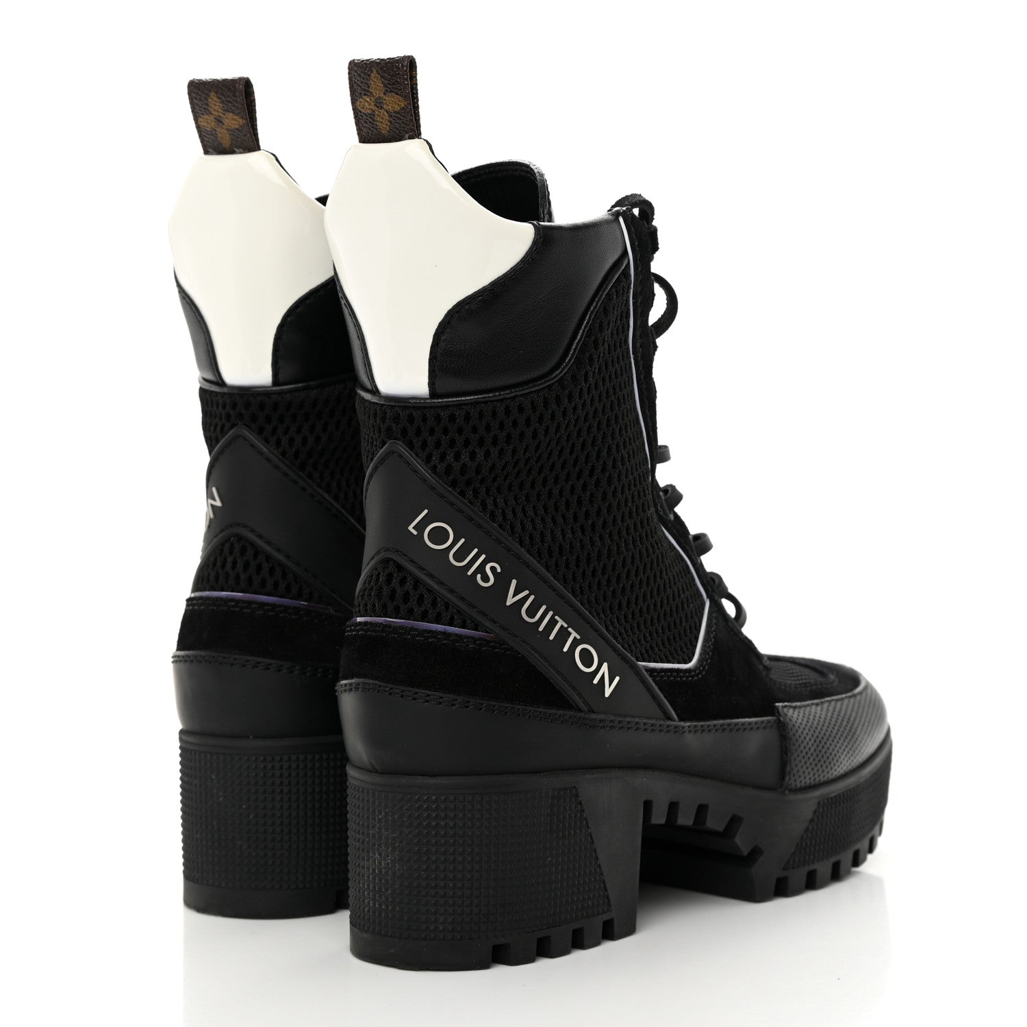 Louis Vuitton Suede Calfskin Mesh Logo Laureate Platform Desert Boots 36 Black 4 of 11