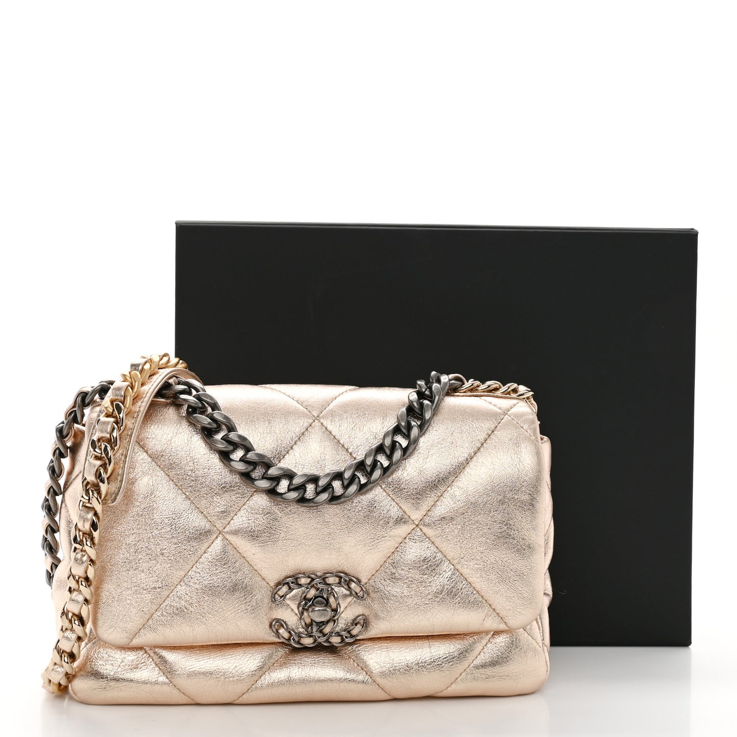 Metallic Lambskin Quilted Medium Chanel 19 Flap Gold