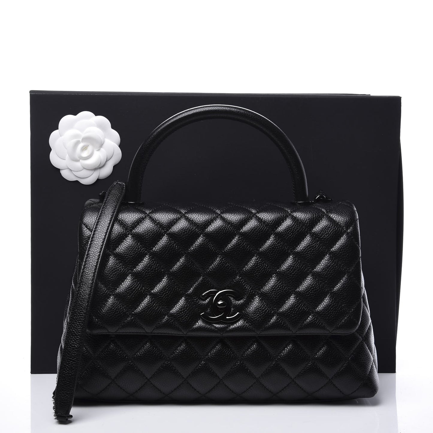 Caviar Quilted Small Coco Handle Flap So Black