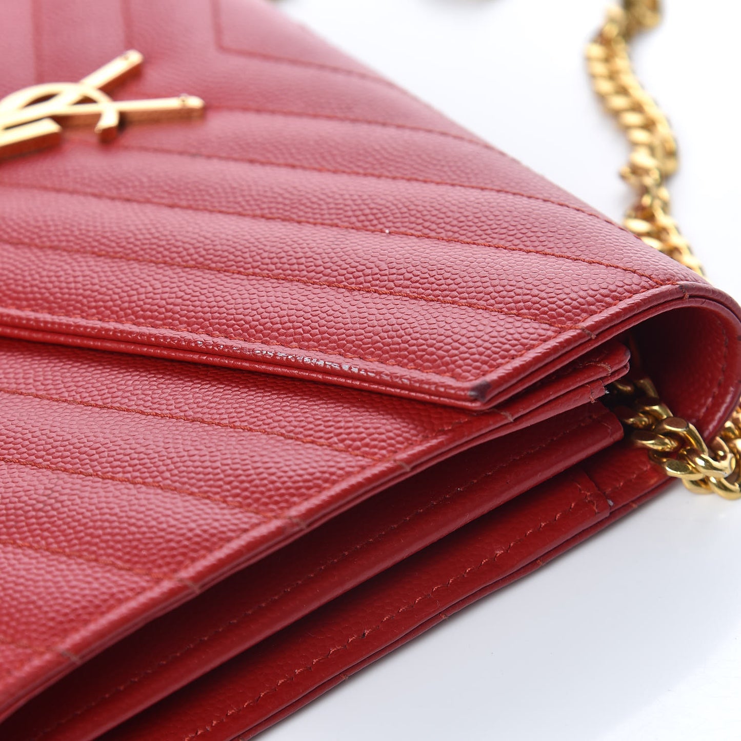 Grain De Poudre Matelasse Chevron Monogram Chain Wallet New Red