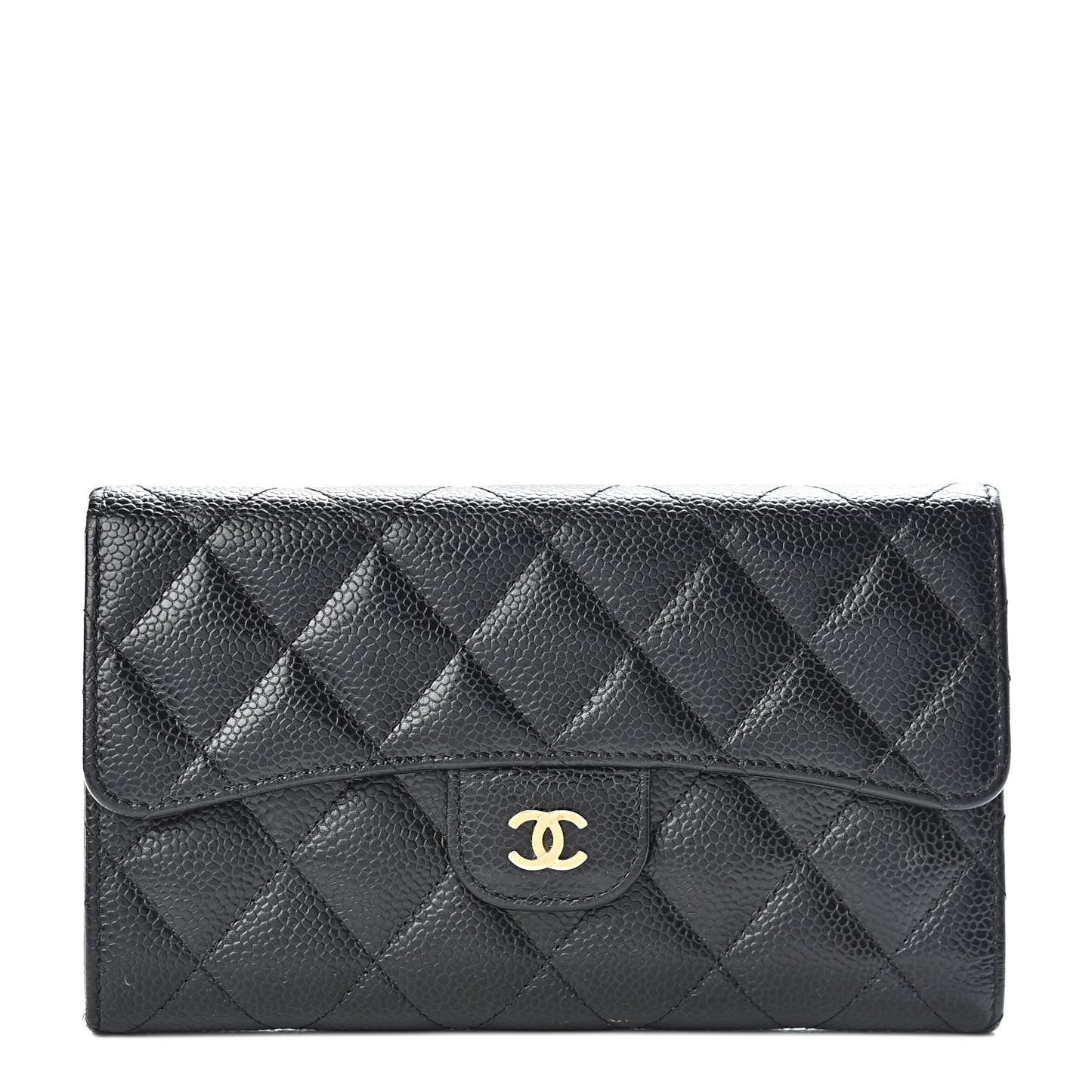 Caviar Quilted Large Flap Wallet Black