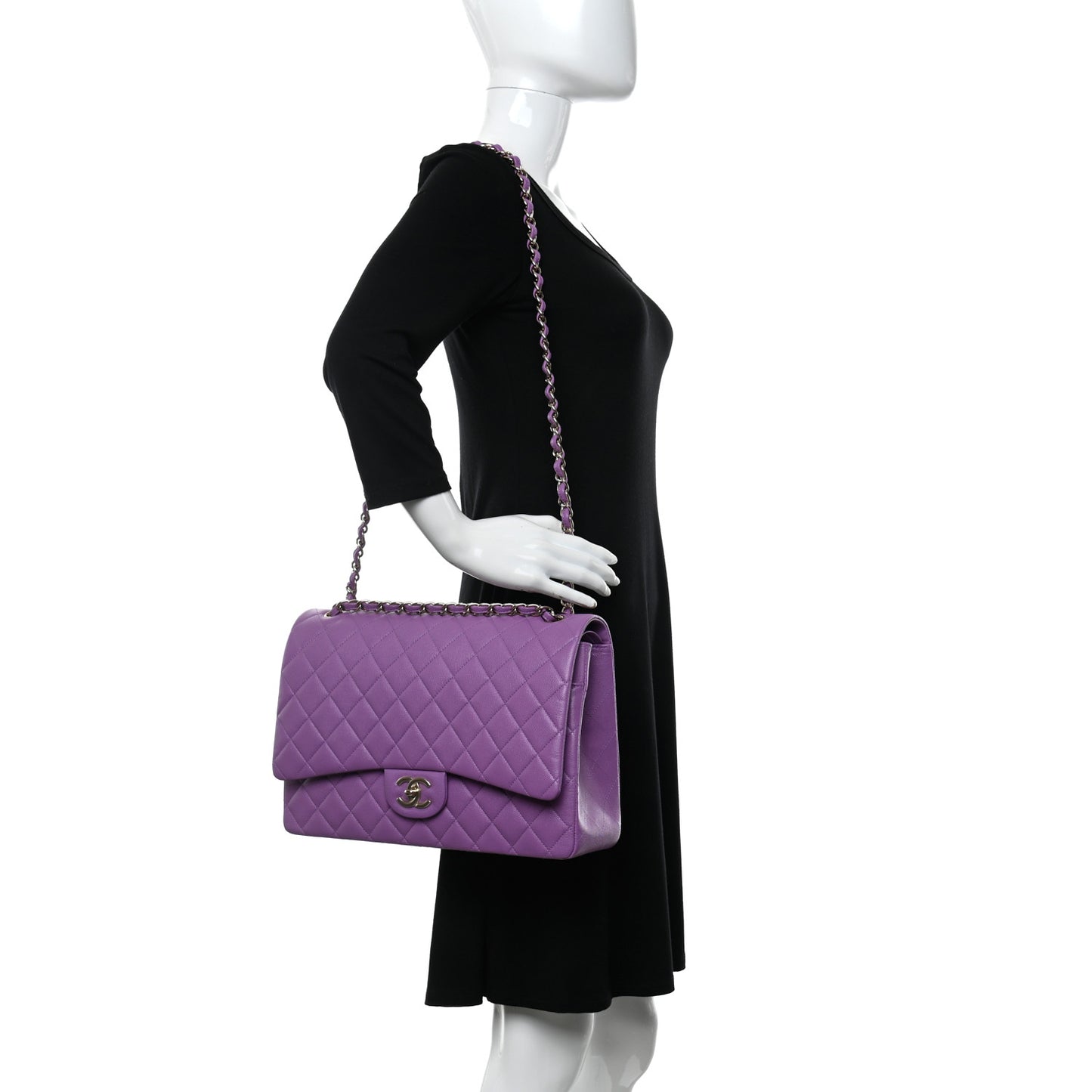 Caviar Quilted Maxi Double Flap Purple
