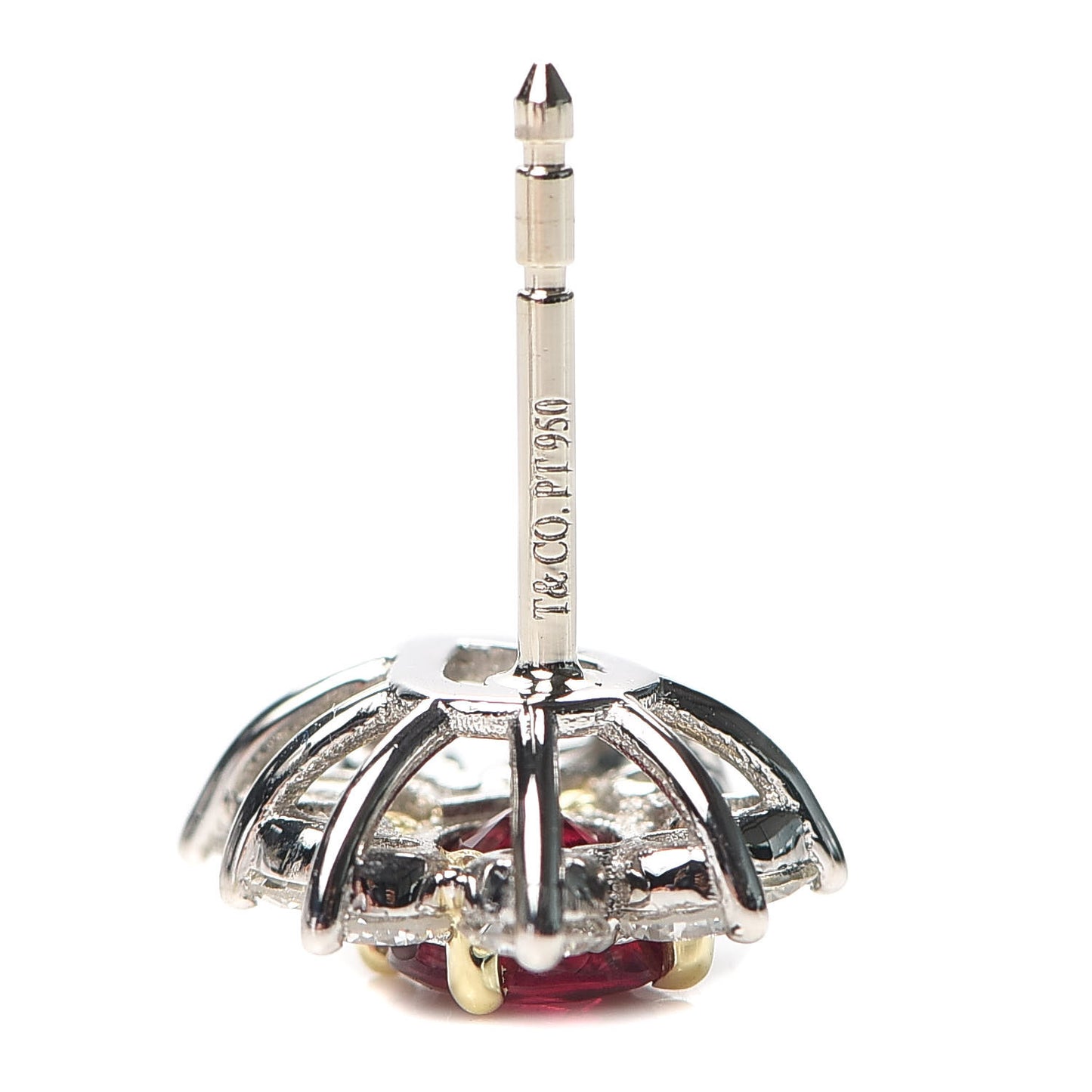 Platinum Diamond Ruby Flower Stud Earrings