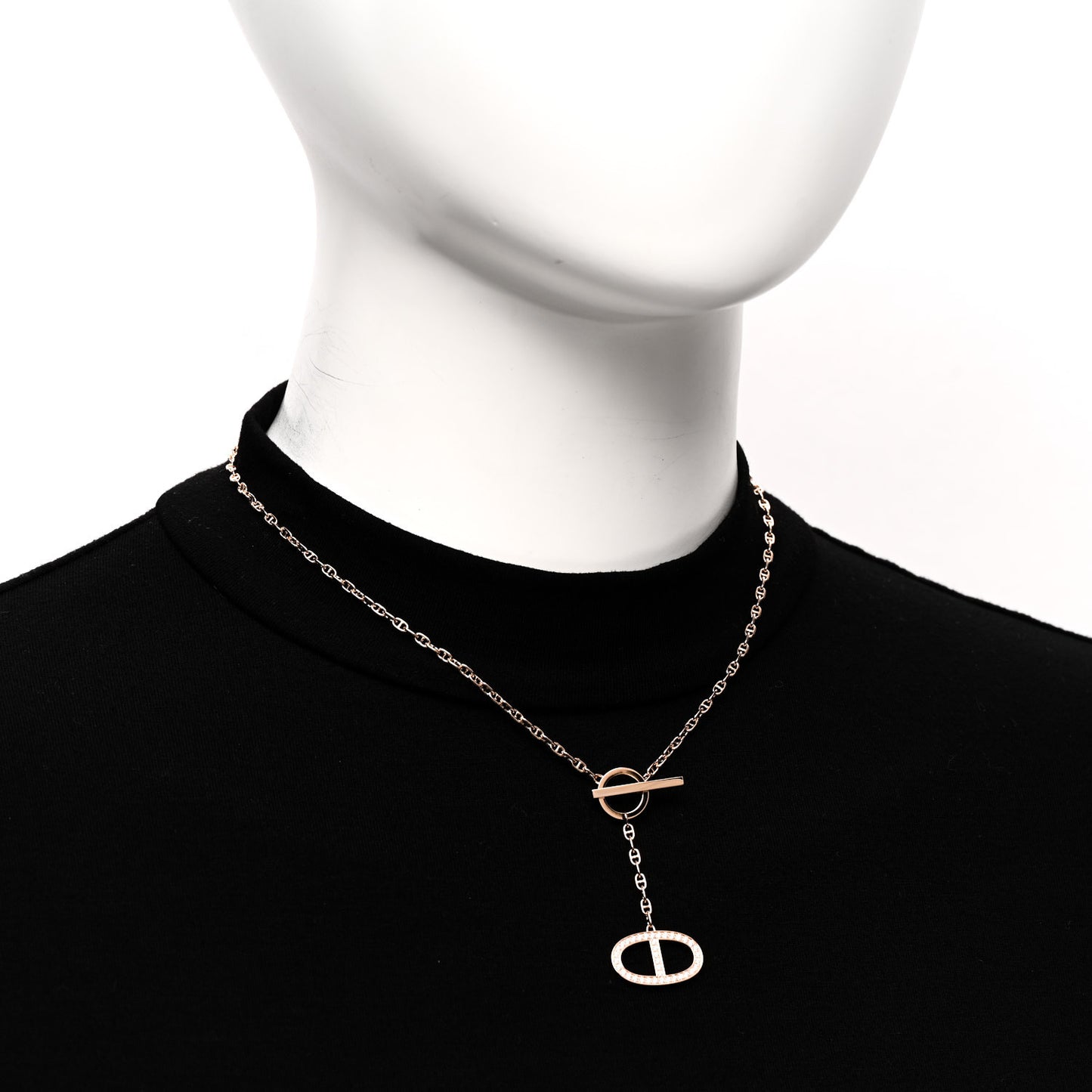 18K Rose Gold Diamond GM Chaine D'Ancre Contour Pendant Necklace SH