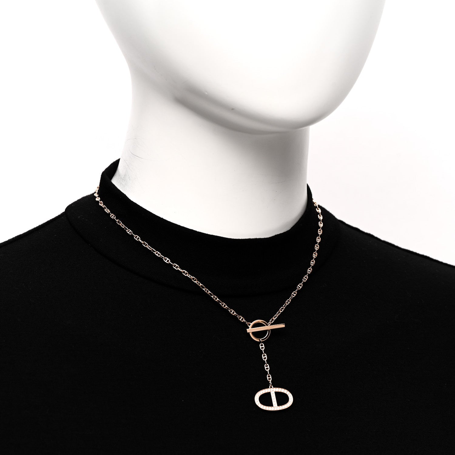 Hermes 18K Rose Gold Diamond GM Chaine D'Ancre Contour Pendant Necklace SH 2 of 8