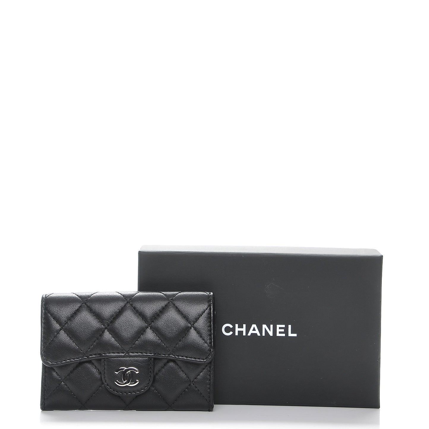 Lambskin Quilted Flap Card Holder Black