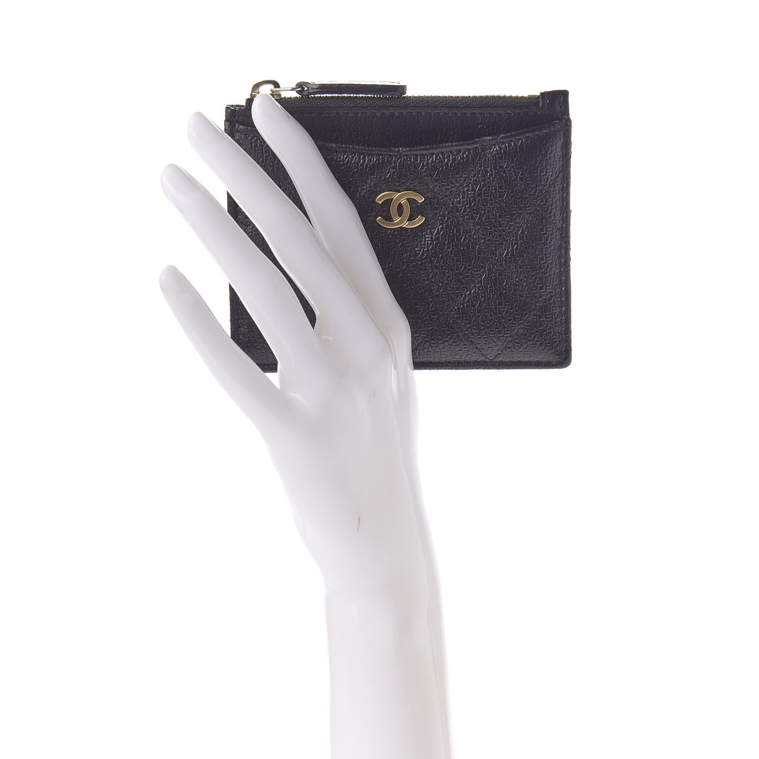 Chanel Letter Calfskin Embossed Quilted CC Zip Card Holder Black 2 of 8