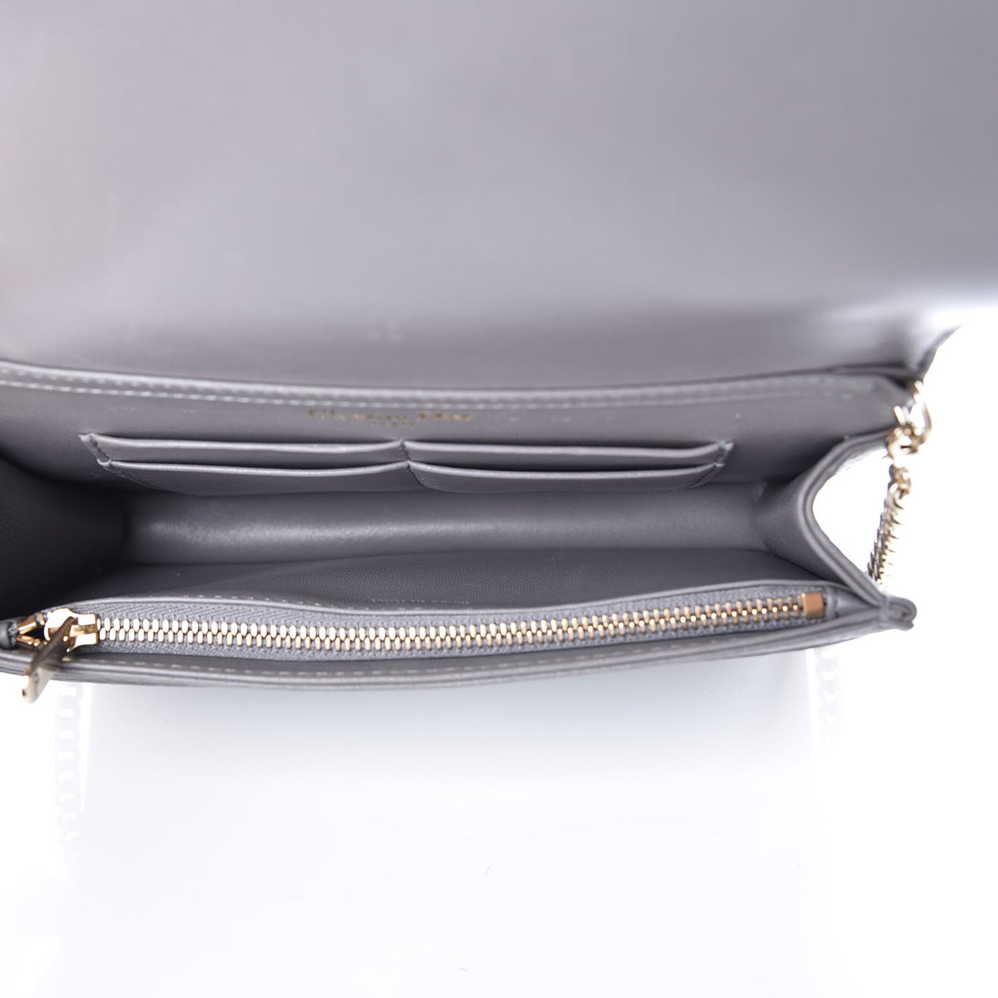 Grained Calfskin Diorama Wallet on Chain Pouch Gris