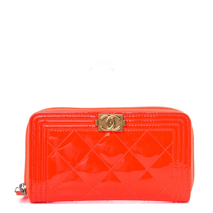 Chanel Patent Quilted Small Boy Zip Around Wallet Orange 1 of 11