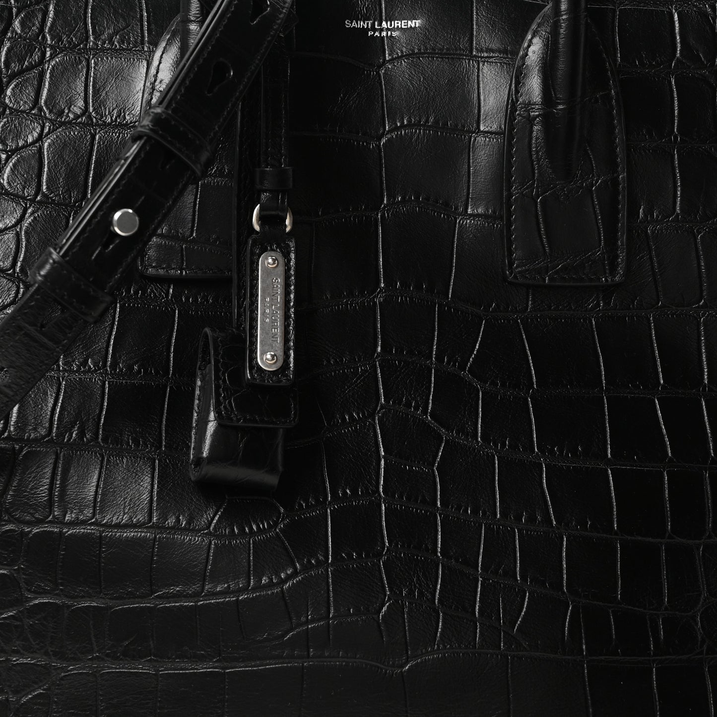 Calfskin Crocodile Embossed Large Souple Sac De Jour Black