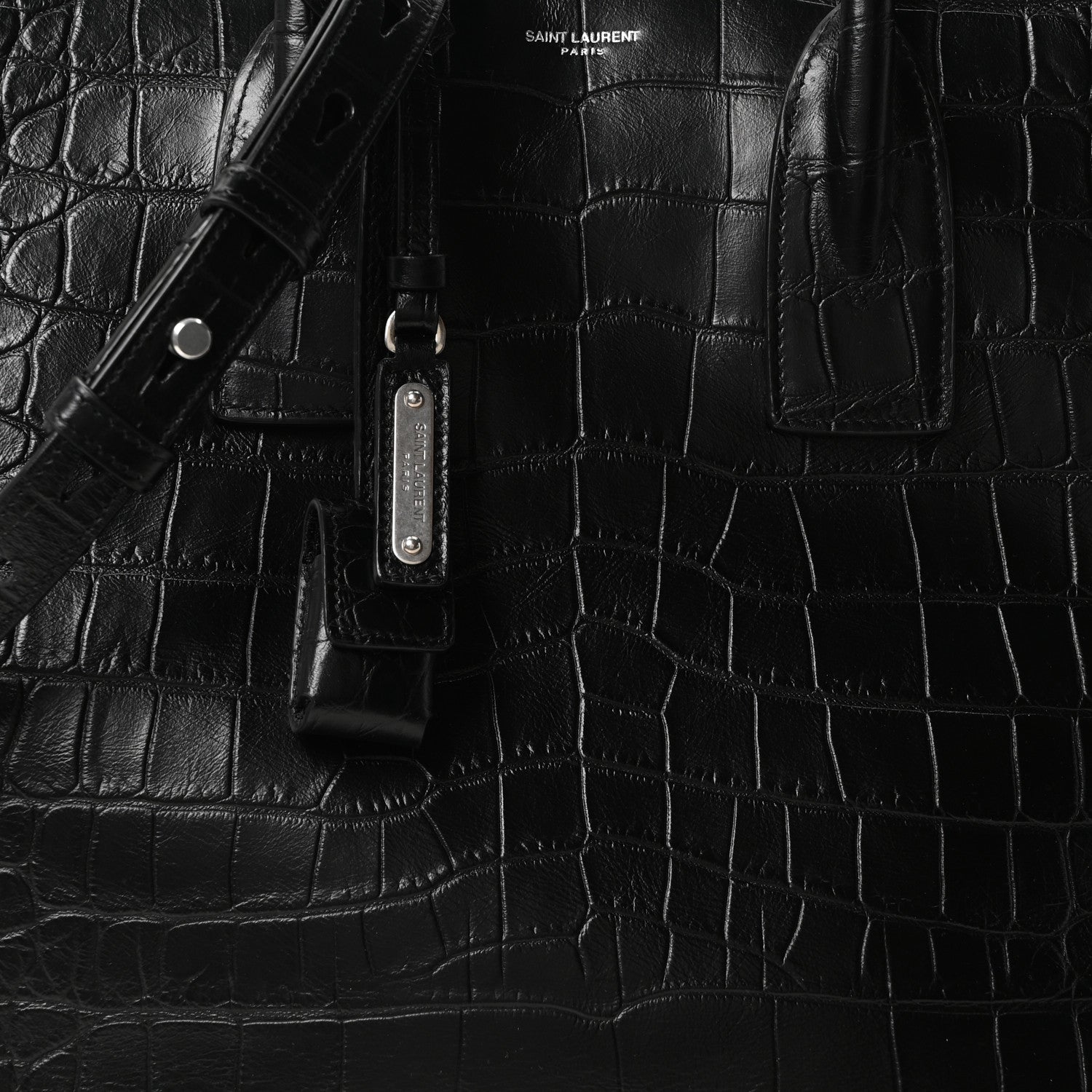 Saint Laurent Calfskin Crocodile Embossed Large Souple Sac De Jour Black 7 of 10