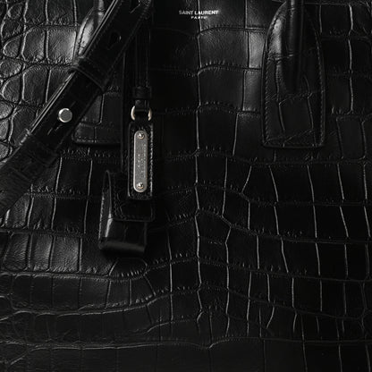 Saint Laurent Calfskin Crocodile Embossed Large Souple Sac De Jour Black 7 of 10