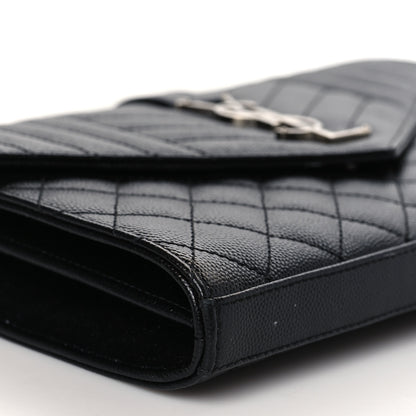 Saint Laurent Grain De Poudre Mixed Matelasse Triquilt Monogram Chain Wallet Black 7 of 9