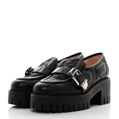 Gucci Nappa Cordovan Lux GG Matelasse Buckled Platform Lug Sole 60mm Loafers 36.5 Black 3 of 18