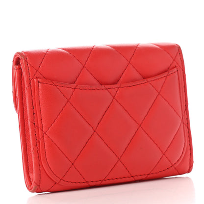 Chanel Lambskin Quilted Flap Card Holder Wallet Red 3 of 10