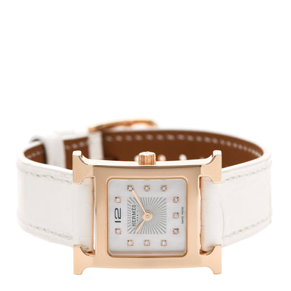 Hermes Stainless Steel Alligator Diamond Mother of Pearl 21mm Heure H Hour Quartz Watch Blanc 2 of 5
