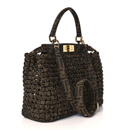 Fendi Fabric Jacquard FF 1974 Woven Knotted Medium Peekaboo Iconic Satchel Tobacco Moro 2 of 10