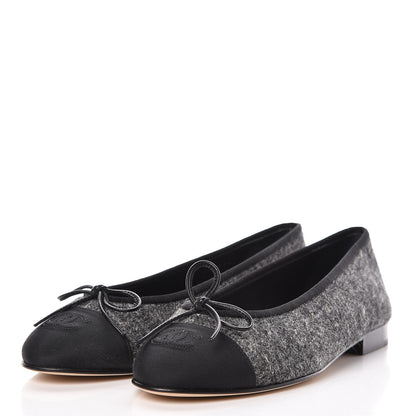 Chanel Tweed Grosgrain Cap Toe Ballerina Flats 37.5 Dark Grey Black 3 of 13
