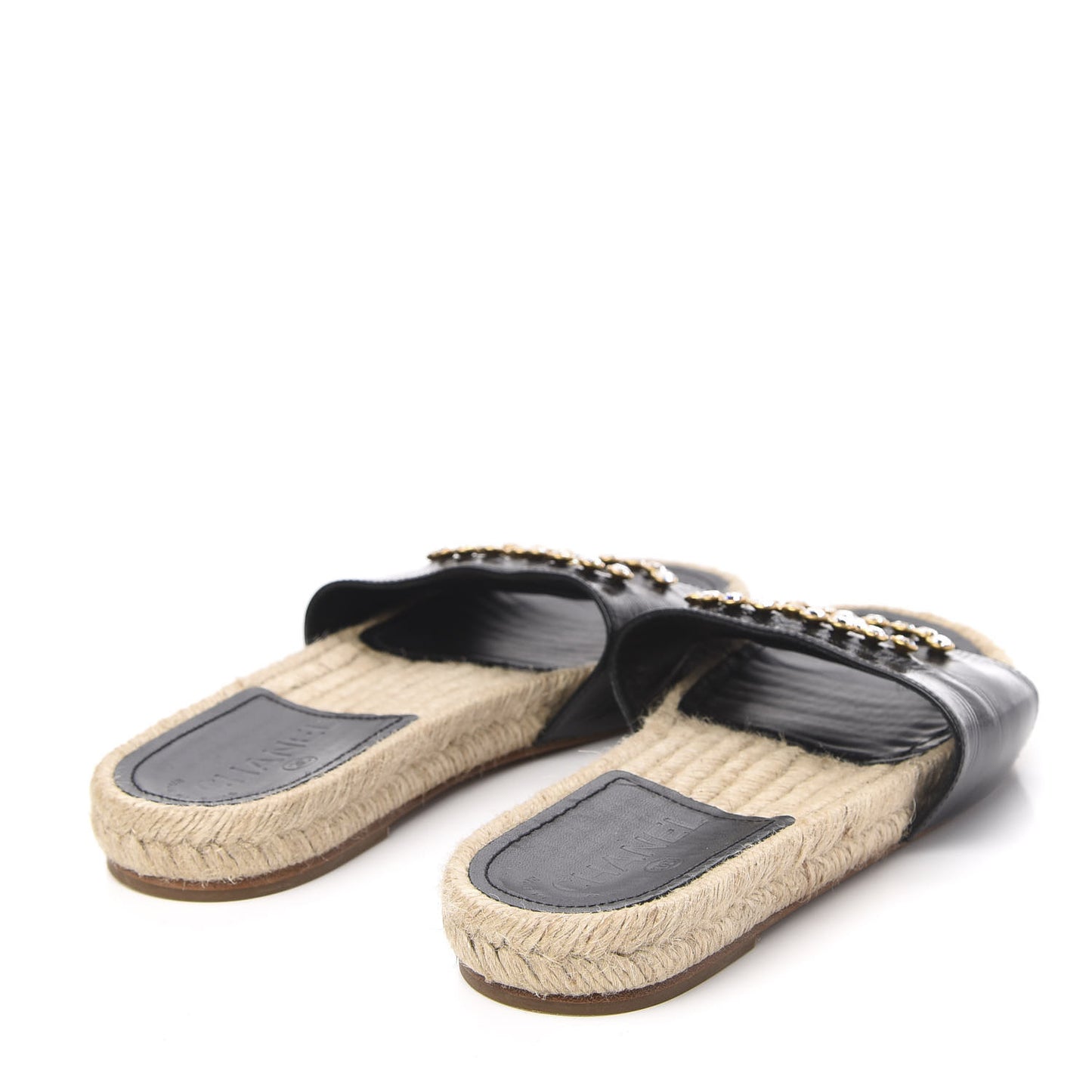 Patent Calfskin Crystal CC Espadrille Slip On Sandals 37 Black