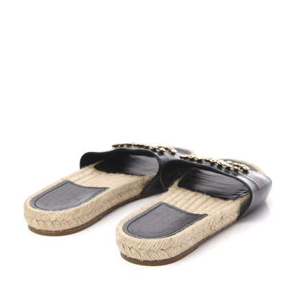 Chanel Patent Calfskin Crystal CC Espadrille Slip On Sandals 37 Black 4 of 9