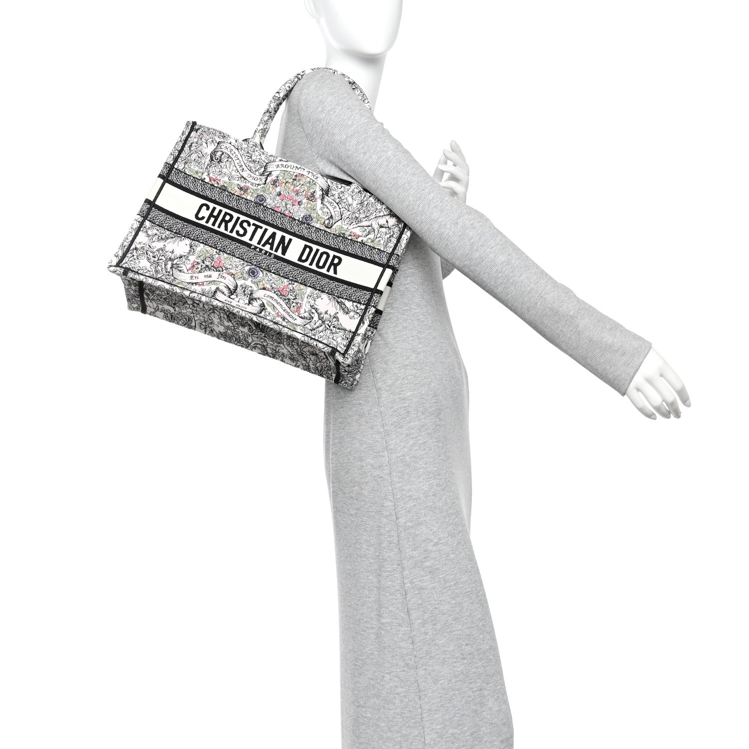 Christian Dior Canvas Embroidered Medium Around The World Book Tote White Multicolor 2 of 10