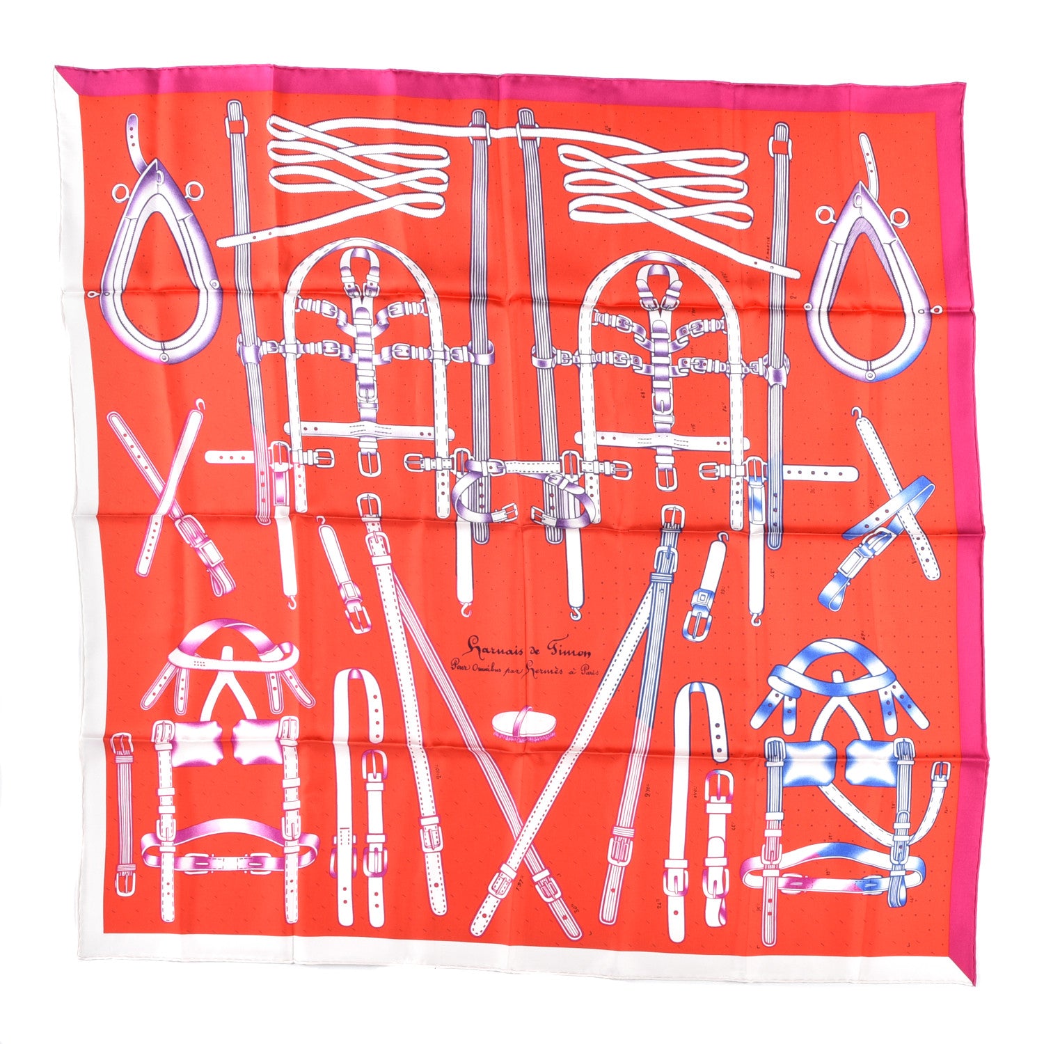 Hermes Silk Harnais De Timon Scarf 90 Rouge White Parme 1 of 4