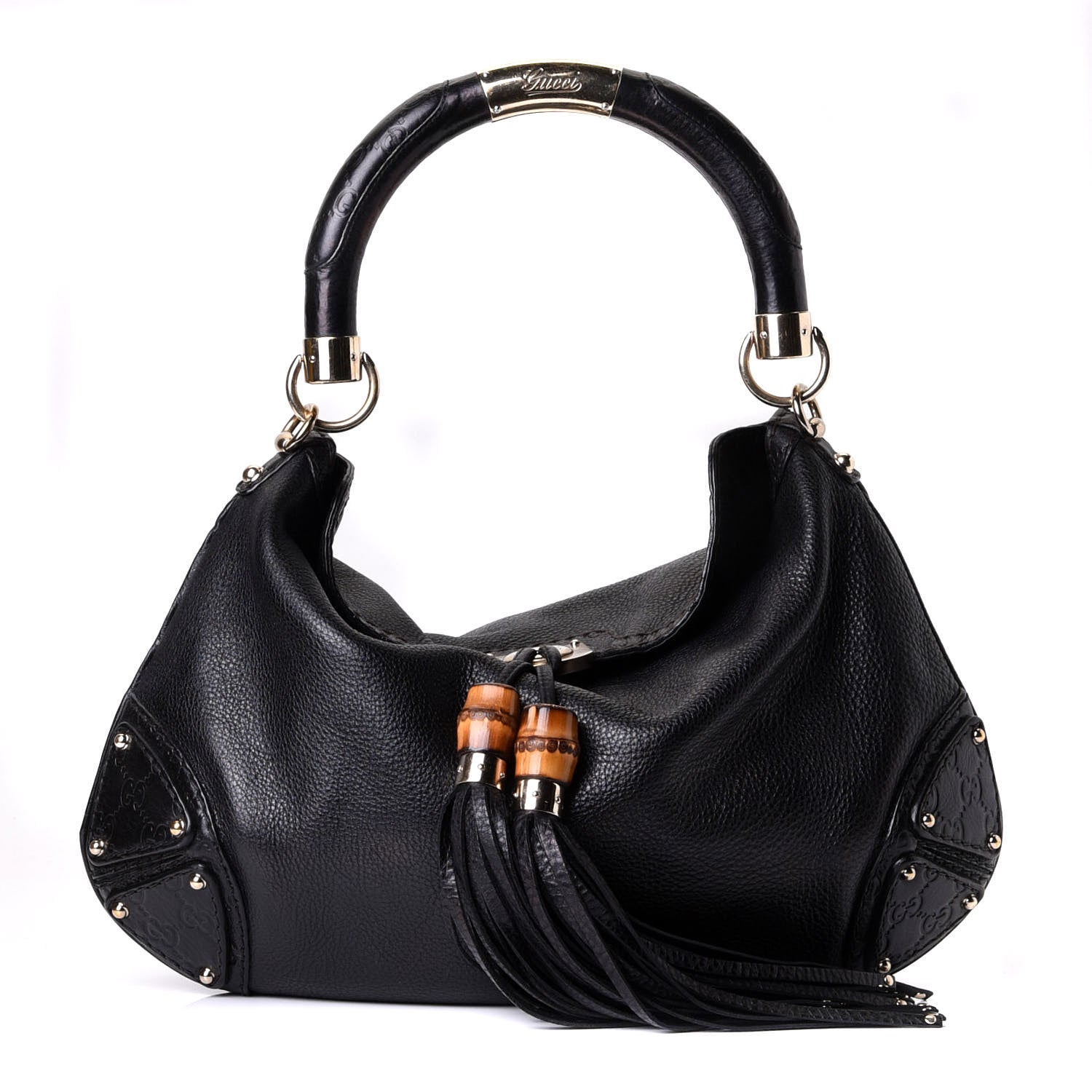 Gucci Calfskin Medium Indy Top Handle Hobo Black 1 of 6