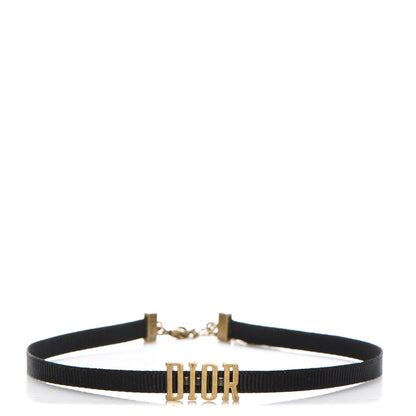 Christian Dior Grosgrain Ribbon Dior Logo Choker Necklace Black 1 of 5
