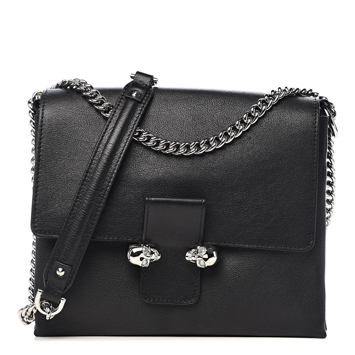 Grained Calfskin Twin Skull Crossbody Black