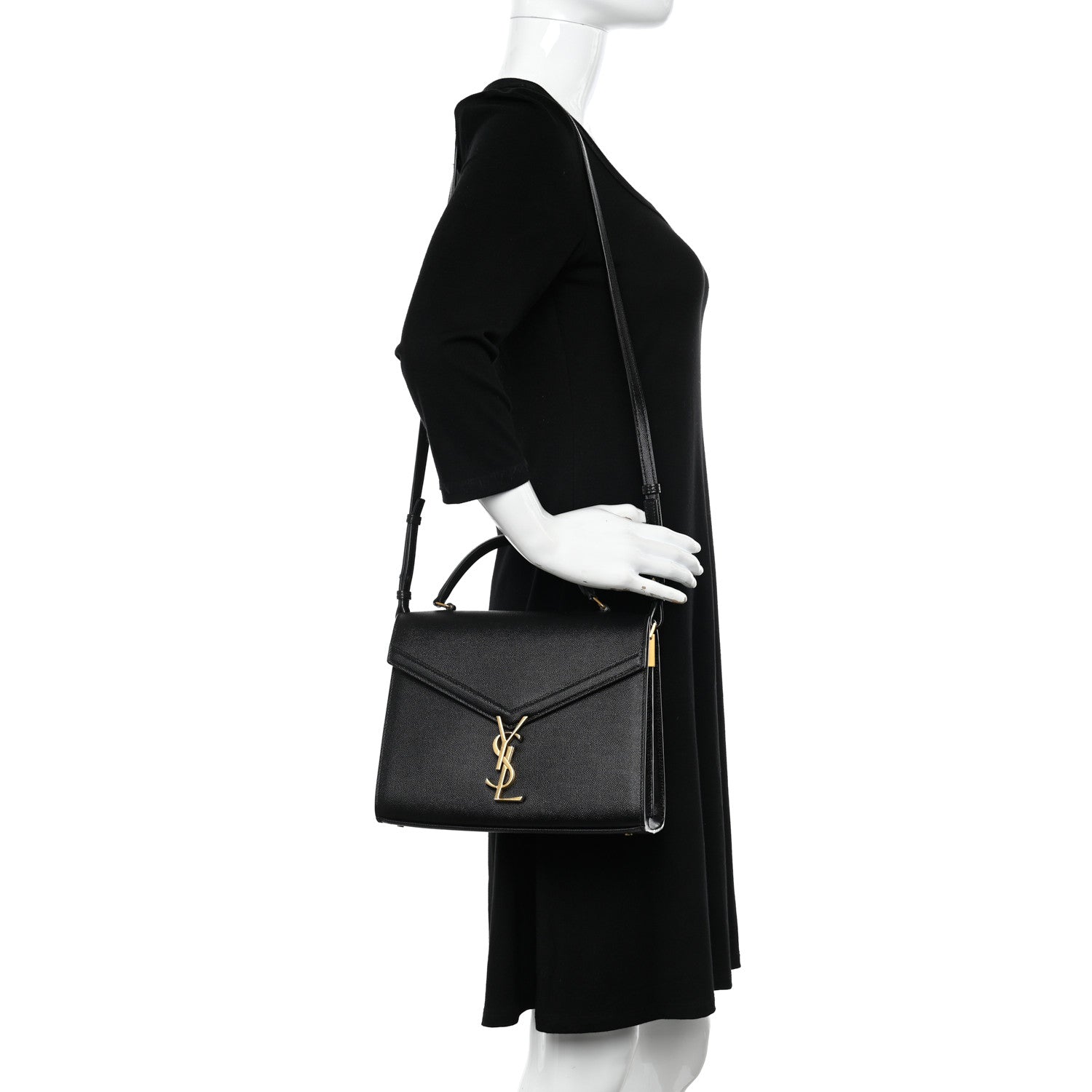 Saint Laurent Grain de Poudre Medium Classic Monogram Cassandra Top Handle Black Rouge Legion 2 of 9