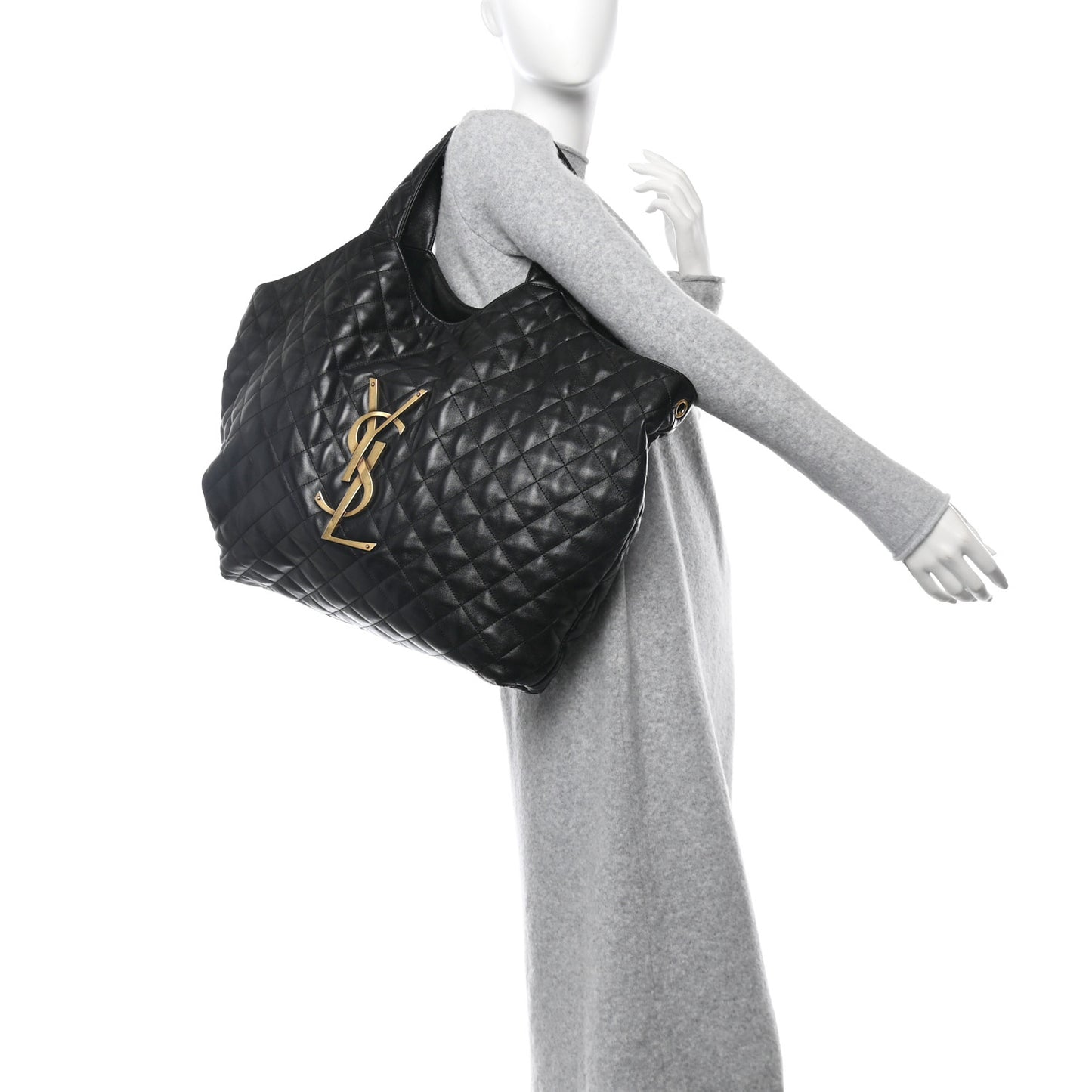 Lambskin Quilted Maxi Icare Shopping Tote Black
