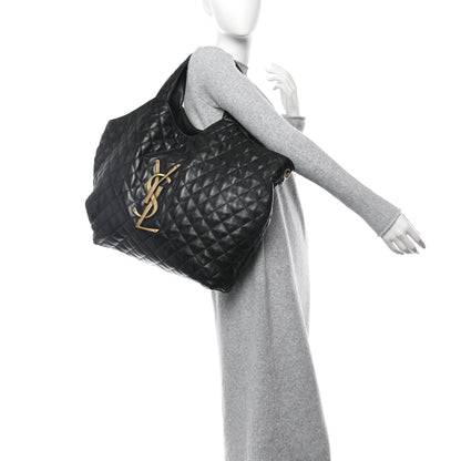 Saint Laurent Lambskin Quilted Maxi Icare Shopping Tote Black 2 of 12